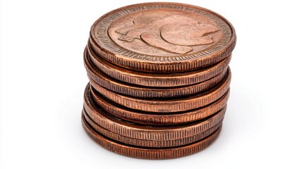 Close-up of a neatly arranged stack of coins representing currency and financial wealth accumulation