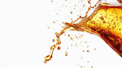 Golden liquid splash on white background