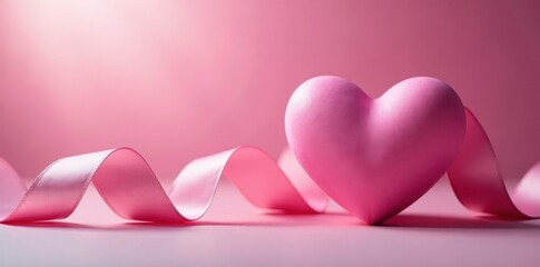 Pink hearts, silky ribbon, soft focus backdrop, abstract, dreamy, summer