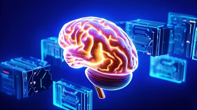 3D render of a brain in a technological background