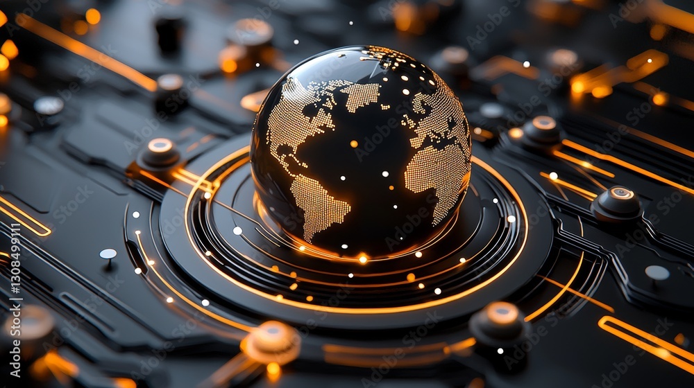 Poster global digital connectivity expansion technology hub graphic visualization futuristic environment cl