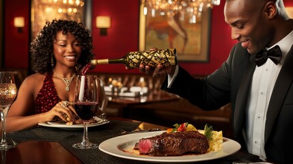 Intimate Dining Experience in a Cozy Steakhouse with Jazz Music