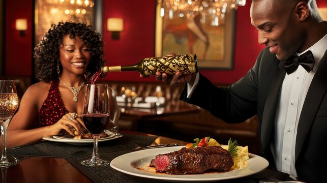 Intimate Dining Experience in a Cozy Steakhouse with Jazz Music