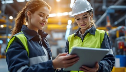 Woman Engineer Analyzing Data with Tablet in Industrial Facility