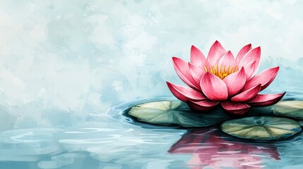 Elegant pink lotus flower gracefully floating on calm water surface surrounded by natural beauty