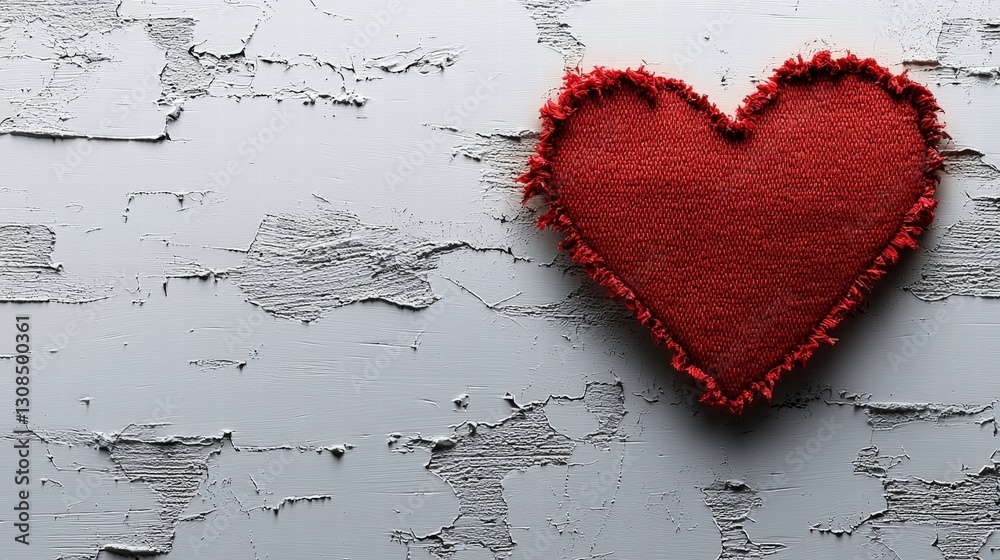 Poster bold red heart object set against a subtle gray background highlighting simplicity and emotion