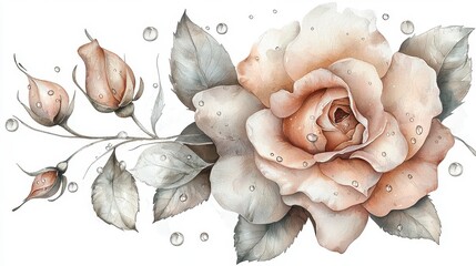 Artistic representation of a rose painted with watercolors creating a dreamy and ethereal effect