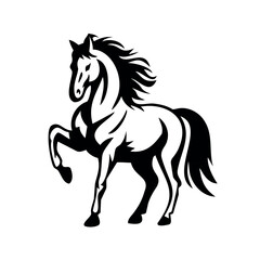 Graceful elegant horse silhouette. Solid black horse vector art illustration.