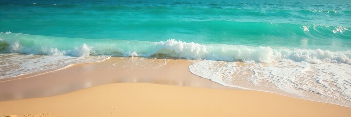 Golden sand meets turquoise waves, gentle surf , calm, sand