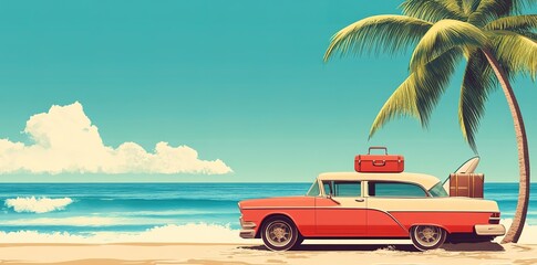 car with luggage ready for summer holidays 3D Rendering