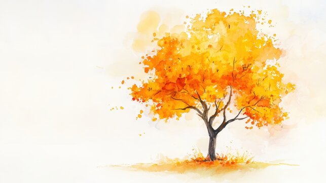 Watercolor hand drawn of autumn trees,red maple tree on white background,hand drawn watercolor vector illustration,Autumn forest path,red orange foliage in fall forest.