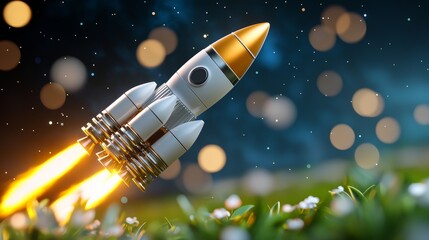 Rocket launch action outer space digital art cosmic environment low angle view space exploration concept for seo impact