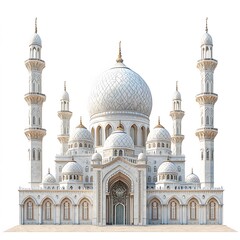 Majestic white marble mosque urban setting architectural design islamic culture wide-angle view serenity in structure