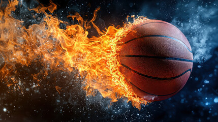 Fototapeta premium Basketball engulfed in flames and smoke