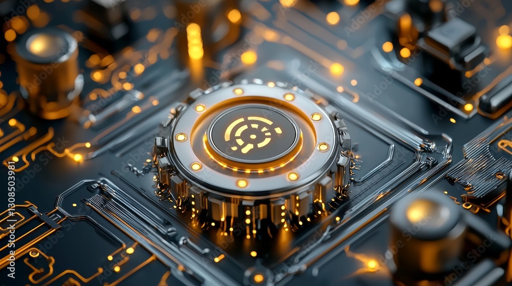 Poster digital circuitry innovation in a futuristic technology environment close-up view of a circuit board