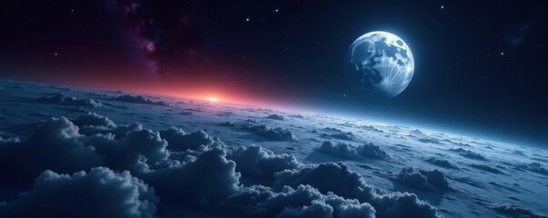 Obraz premium Moon's surface, Earth rising, captivating view , detail, impressive