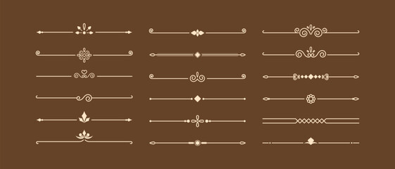 Calligraphic ornamental divider collection. Set of vintage decorative lines. Text dividers. Line border. Lines separators. Borders. Vintage dividers. Underline elements. Vector illustration.