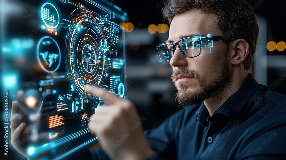 Poster innovative data analysis session modern office digital technology visualization high-tech environmen