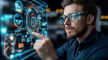 Innovative data analysis session modern office digital technology visualization high-tech environment close-up perspective exploring advanced analytics concepts