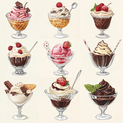 cake, cupcake, vector, dessert, food, sweet, chocolate, birthday, muffin, illustration, set, cream, bakery, pattern, candy, cherry, seamless, cup, cute, cartoon, strawberry, tea, icon, coffee, party, 