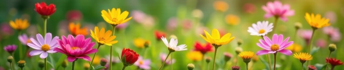 Wildflower patch, diverse blooms, soft focus background , nature, plant