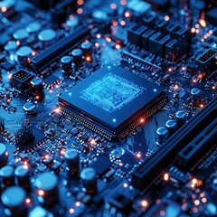 Fototapeta premium Detailed close-up of a computer chip highlighting its intricate design and high-tech components