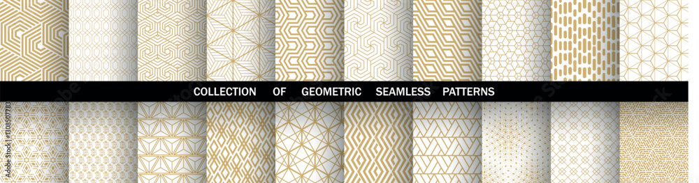 Aufkleber Geometric set of seamless golden and white patterns. Simple vector graphics