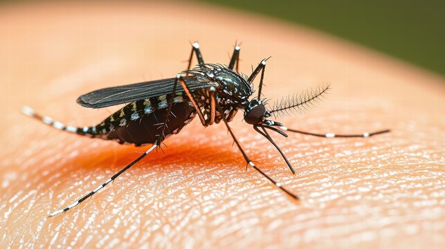 Mosquito on human skin showing the intricate details of insect life and potential health risks
