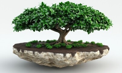 Lush tree on floating rock island, eco concept