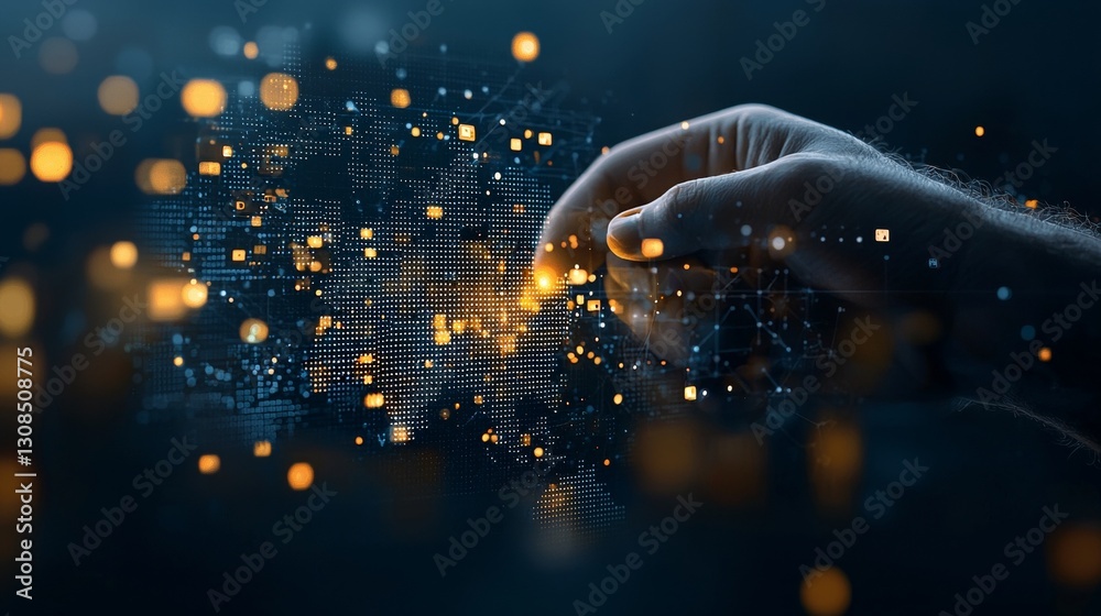 Poster digital transformation touch a hand interacting with data in a high-tech environment abstract visual