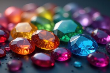 Close-up of colorful gemstones arranged aesthetically , macro, closeup