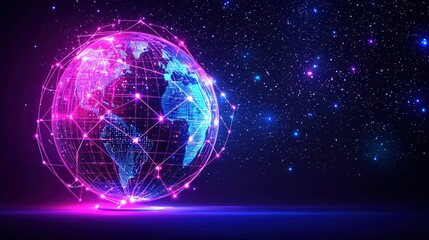 Obraz premium Earth surrounded by a complex network of connected lines representing global communication and data