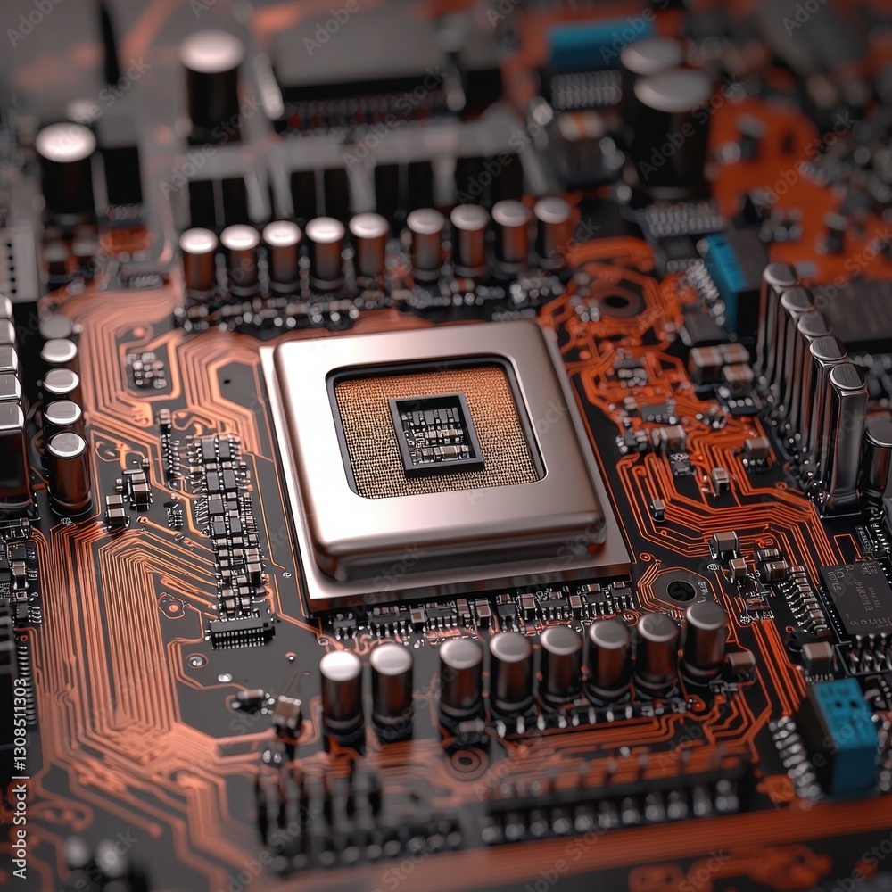 Poster cpu chip installed on a computer motherboard showcasing technology and performance in action