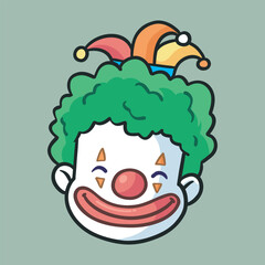 smiley clown head character with outline flat vector design