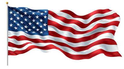 US American flag isolated on white and  transparent background, copy space, National holiday template, PNG.