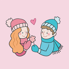 a boy gift flower to girlfriend in isolated outline flat design