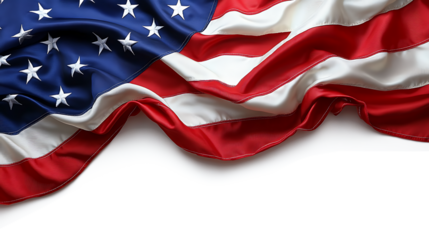 US American flag isolated on white and  transparent background, copy space, National holiday template, PNG.