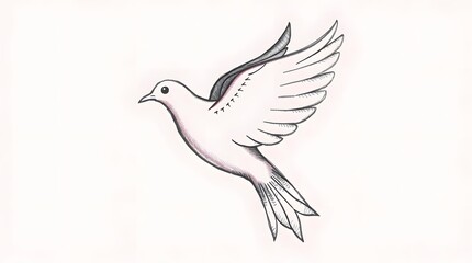 Obraz premium Dove in Flight Simple Sketch Drawing on White Background