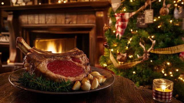 Rustic Log Cabin Steakhouse with Intimate Ambiance and Ribeye Steak