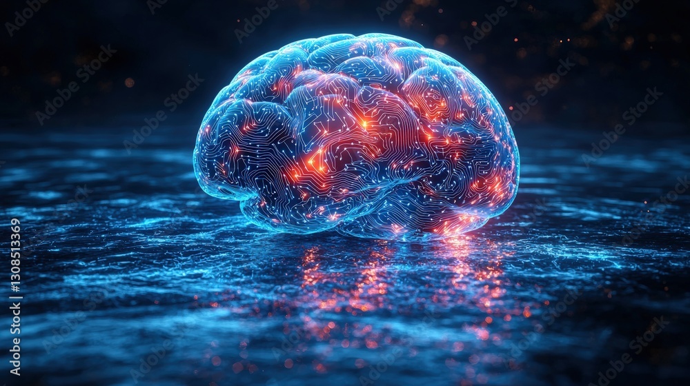 Poster close-up view of a human brain showcasing intricate structures and textures in detail