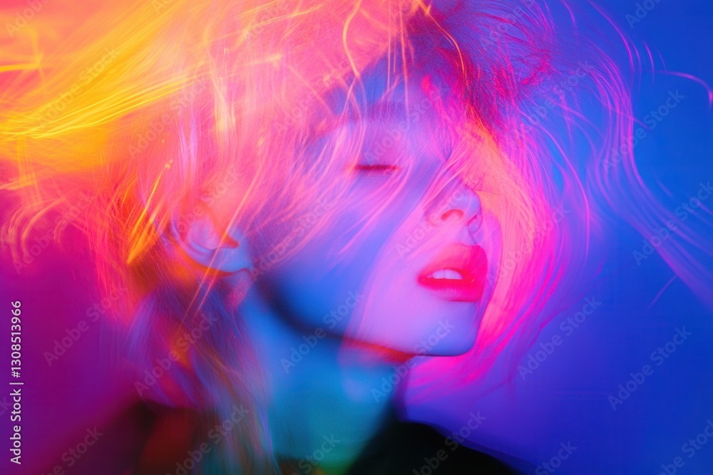 Poster bright neon colors explode in dynamic movement creating an abstract background full of surprise and 