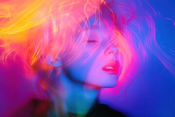 Fototapeta premium Bright neon colors explode in dynamic movement creating an abstract background full of surprise and energy Generative AI