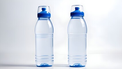 Naklejka premium Clear Plastic Bottles with Blue Caps Isolated on White Background