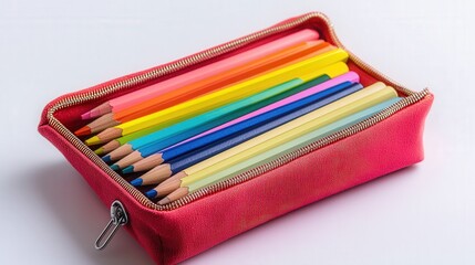 Fototapeta premium vibrant color pencils organized in an open fabric pouch with zipper essential for artists and students