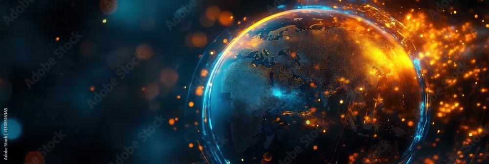Poster futuristic globe showcasing global diplomacy with glowing highlights and layered structures for enha