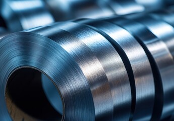 Close-Up of Rolled Sheet Metal with Reflective Surface and Smooth Finish in Industrial Environment