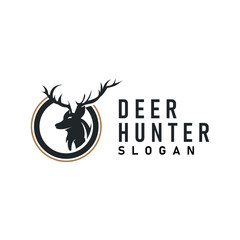 deer logo design deer hunter concept with black silhouette illustration of simple minimalist animal product brand template