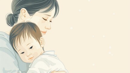 Celebrating world maternal mental health day with a mother and child embrace. Horizontal banner. Copy space. Postpartum depression concept. Postnatal care services, women's wellness