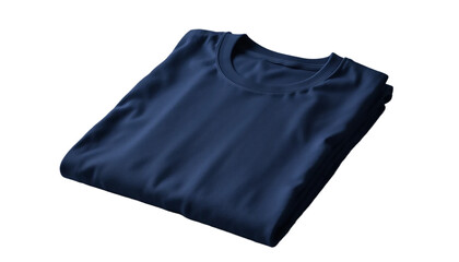 Neatly Folded Dark Blue T-Shirt on White Background
