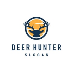deer logo design deer hunter concept with black silhouette illustration of simple minimalist animal product brand template